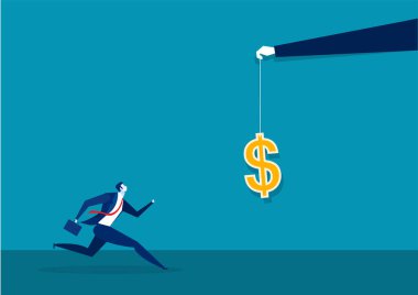 İş adamı koşuyor. Aktif gelir konsepti illüstrasyonuna bir dolar yatırıldı..