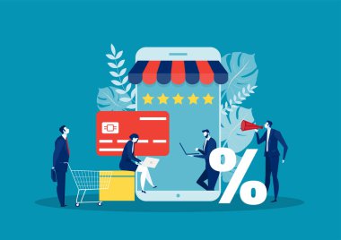 İnternetten alışveriş. Telefon dükkanı, E-ticaret, çevrimiçi e-ticaret, pazarlama alışverişi, elektronik vektör siparişi