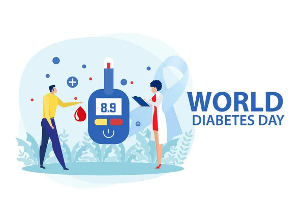 Conceito Diabetes Medicina Com Homem Medindo Açúcar Sangue Com Glicosímetro — Vetor de Stock