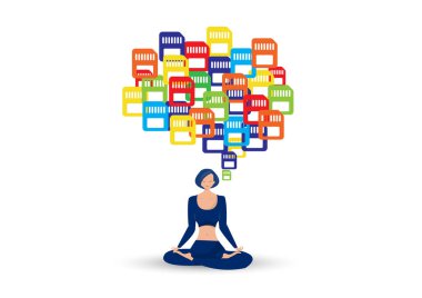 Renkli Hafıza Sarayı ile kadın karakter meditasyonu, konsept vektör çizer