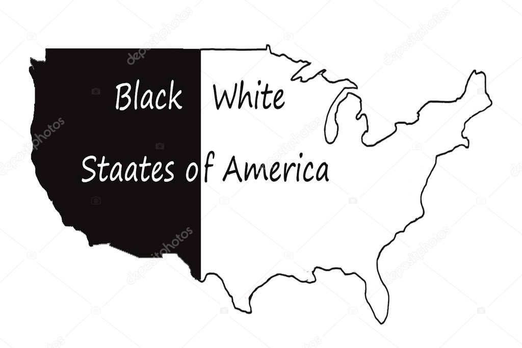 Stop racism Us. Black Lives Matter. Protest Banner about Human Right of Black People in U.S. America. Map black white america