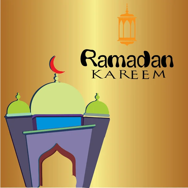 Ilustrace Ramadan Kareem a Ramadan Mubarak. krásná islámská a Arabská visuté lucerny a kaligrafie si přejí Svatý měsíc způst Kareem. -Vektor — Stockový vektor