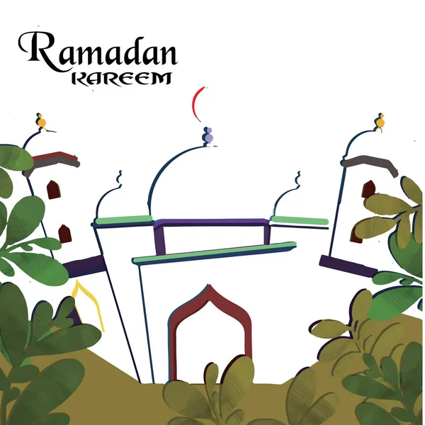 Illusztráció Ramadan Kareem és Ramadan Mubarak. gyönyörű iszlám és arab lógó lámpás és kalligráfia kívánja szent hónap böjt Kareem. -Vektor — Stock Vector