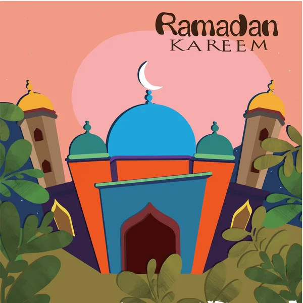 Ilustrace Ramadan Kareem a Ramadan Mubarak. krásná islámská a Arabská visuté lucerny a kaligrafie si přejí Svatý měsíc způst Kareem. -Vektor — Stockový vektor