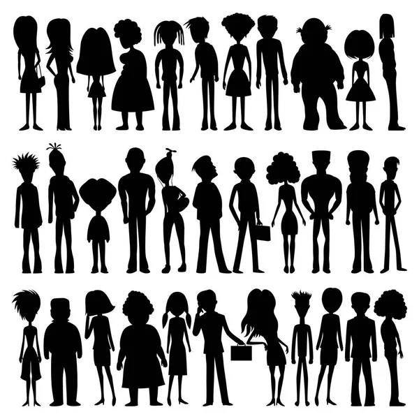 Ensemble Silhouettes Personnages Dessins Animés Sur Fond Blanc — Image vectorielle