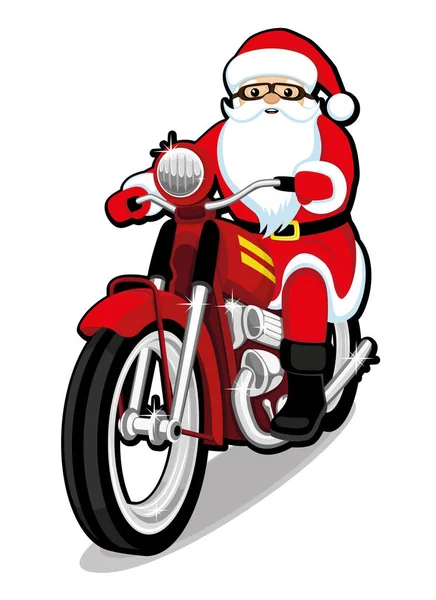 Fröhliche Weihnachtsmänner Auf Einem Roten Retro Motorrad — Stockvektor