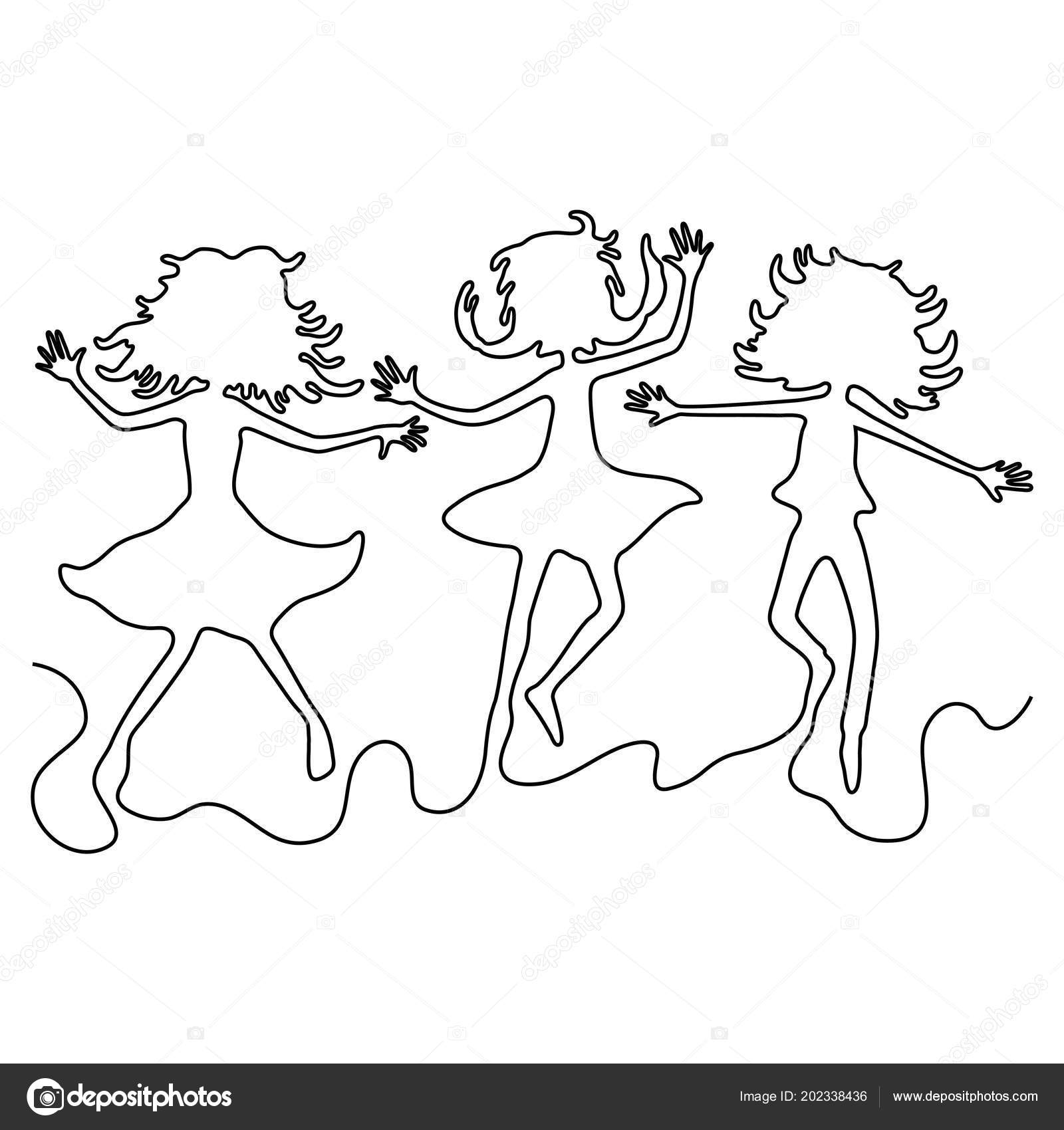 Illustrazione Tre Amiche Disegno Tre Amiche Salto Una