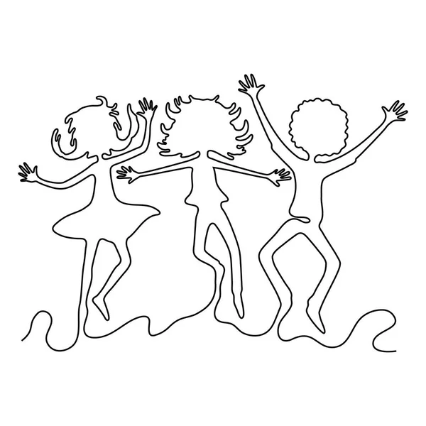 Group Teenagers Jump Continuous Line — Stock Vector