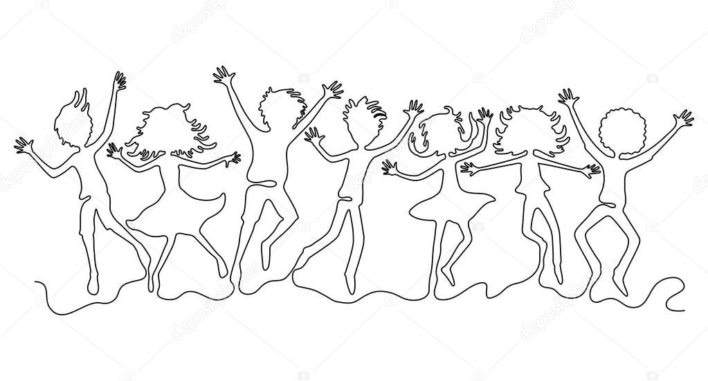 Group of teenagers in a jump from a continuous line.