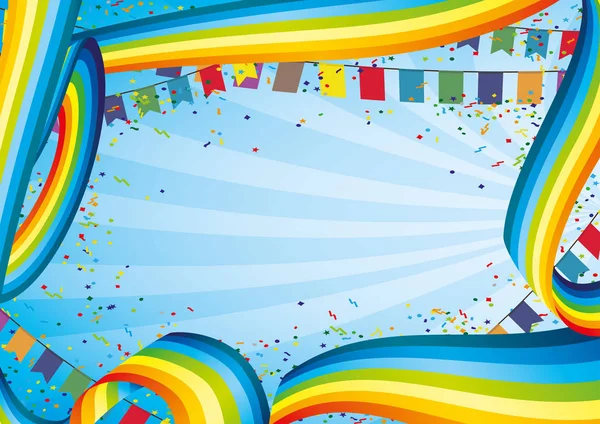 蓝色背景下带有彩虹和旗帜的节日横幅 — 图库矢量图片