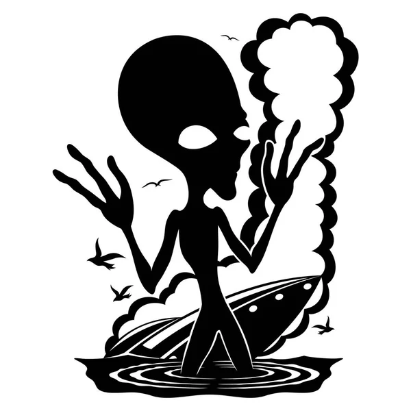 Značka Alien Ufo Bílém Pozadí — Stockový vektor