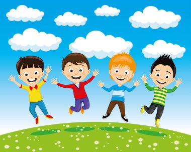 Neşeli bir atlama yaz niteliğine çocuklarda.