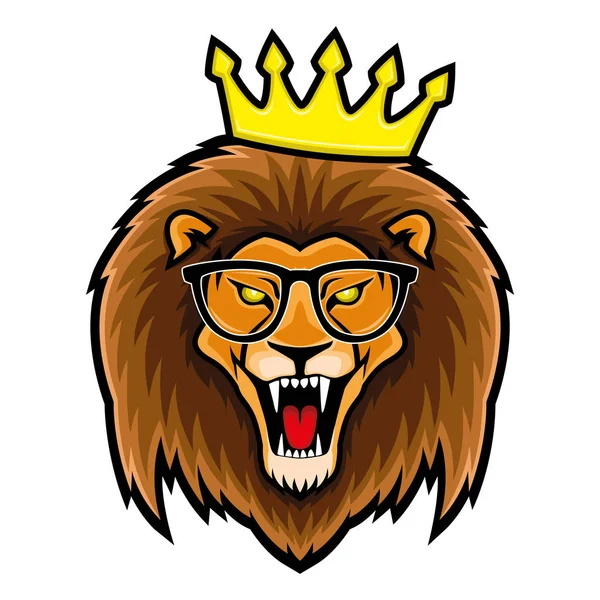 Löwe Mit Brille Und Krone Auf Weißem Hintergrund — Stockvektor