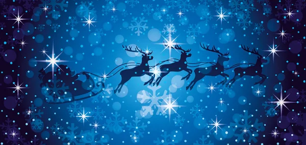 Santa Claus Renos Cielo Nocturno Navidad — Vector de stock