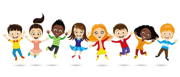 Enfants Joyeux Dans Saut Sur Fond Blanc — Image vectorielle