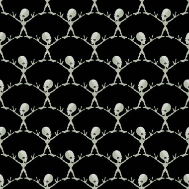 Siyah bir zemin üzerine yeşil uzaylılar ile Seamless modeli.