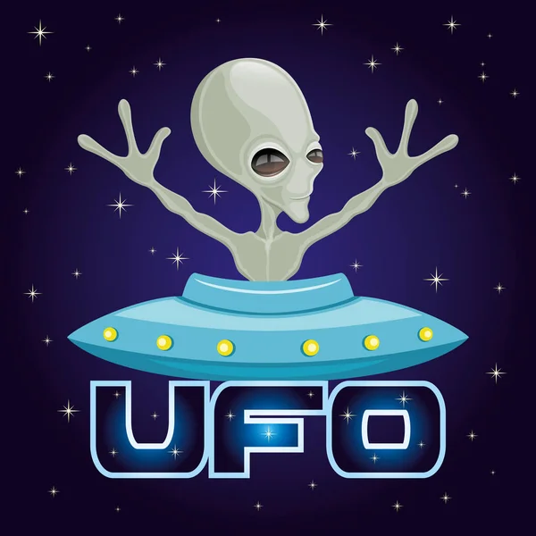 Mignon Extraterrestre Vert Extraterrestre Sur Fond Cosmique — Image vectorielle