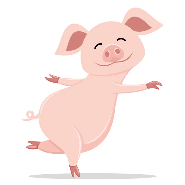 Mignon Cochon Souriant Debout Sur Fond Blanc — Image vectorielle