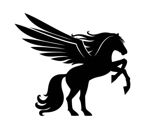 Beyaz Bir Arka Plan Üzerinde Siyah Bir Pegasus — Stok Vektör