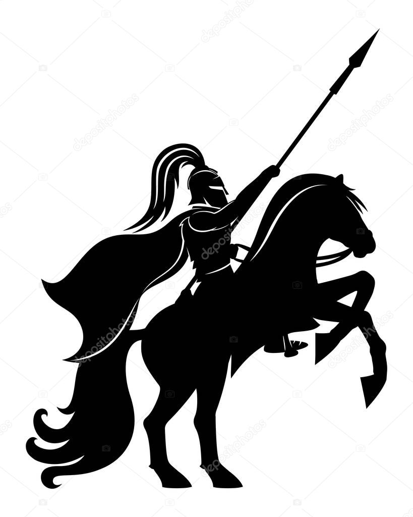 Ancient warrior on horseback on a white background.