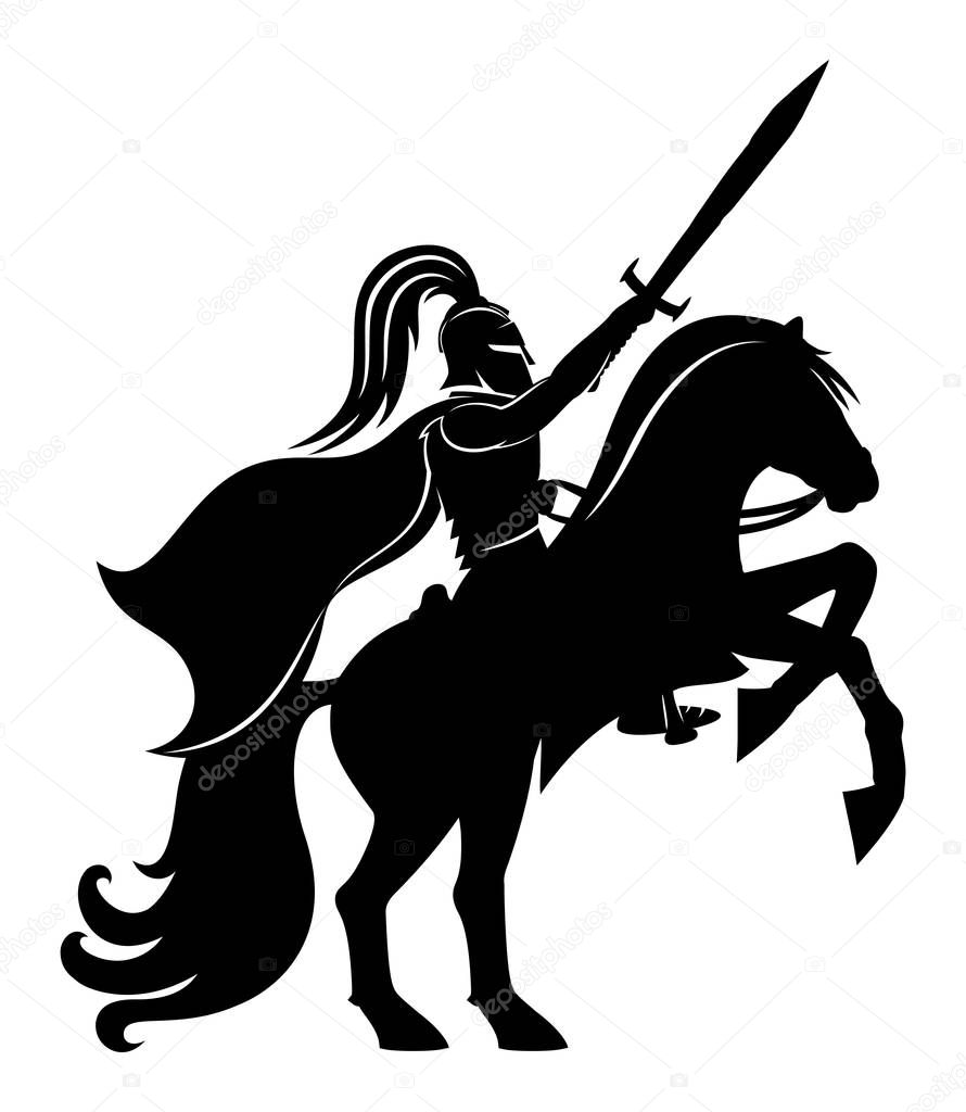 Ancient warrior on horseback on a white background.