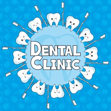 Diş ve diş fırçası Diş Kliniği için yuvarlak işareti.