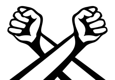 Yumruklarını beyaz bir arka plan üzerinde çapraz ellerimle.