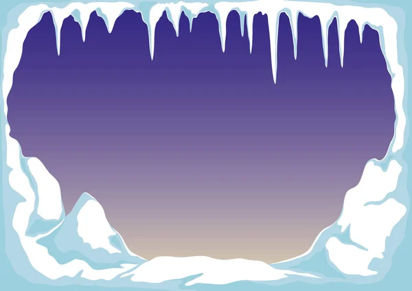 Hielo Con Carámbanos Nieve Sobre Fondo Azul — Vector de stock