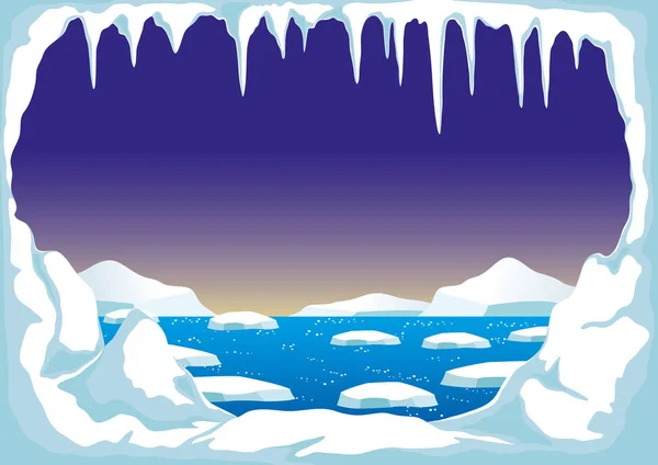 Pólo Norte Com Icebergs Oceano — Vetor de Stock