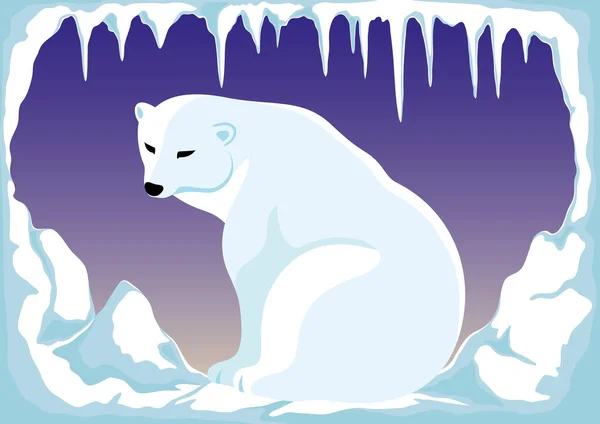 Oso Polar Sienta Polo Norte — Vector de stock