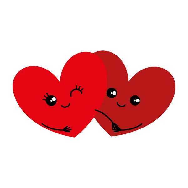 Två Älskande Hjärtan Vit Bakgrund — Stock vektor
