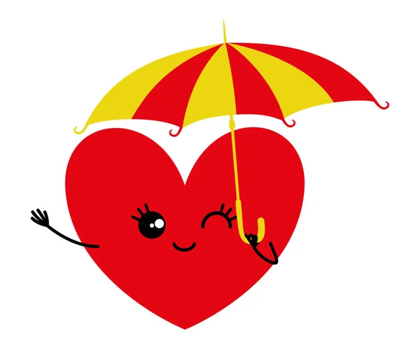 Coeur Rouge Avec Parapluie Main Sur Fond Blanc — Image vectorielle