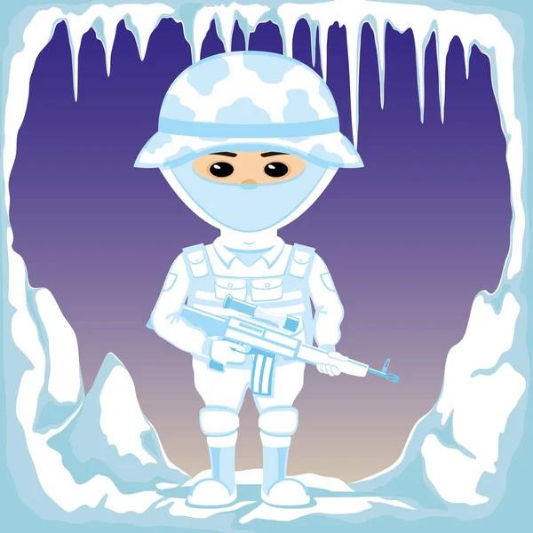 北極の背景に白の迷彩の兵士 — ストックベクタ