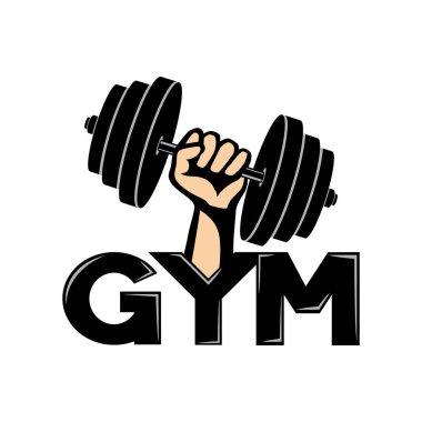 Dumbbell beyaz zemin üzerine el işaretiyle spor salonu.