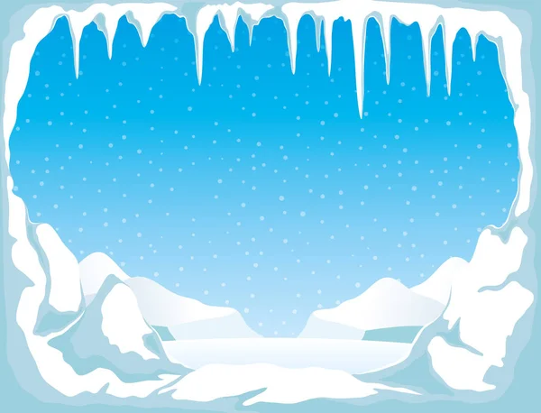 Лед Сосульками Снегом Синем Фоне — стоковый вектор