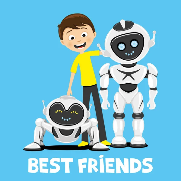 Adolescent Drôles Robots Sur Fond Bleu — Image vectorielle