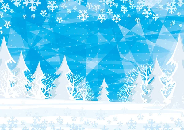 冬天风景与美丽的森林和雪 — 图库矢量图片