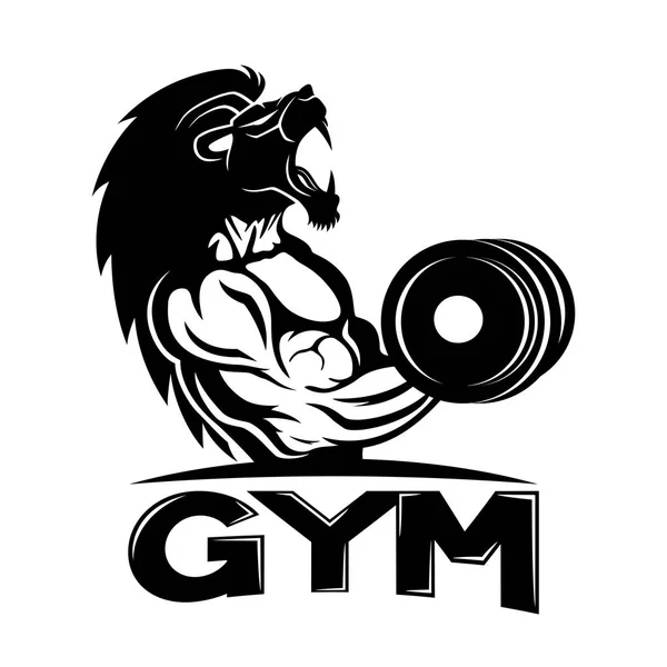 Gym Sign Muscular Man Lion Head — Stock Vector