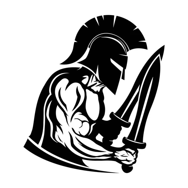 Spartanischer Krieger Mit Zwei Schwertern Auf Weißem Hintergrund — Stockvektor