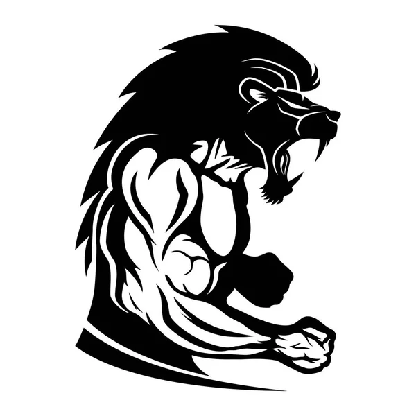 Знак Мускулистого Спортсмена Головой Льва — стоковый вектор