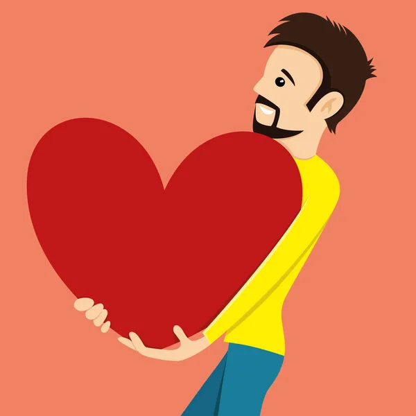 Muž Drží Velké Červené Srdce Svých Rukou — Stockový vektor