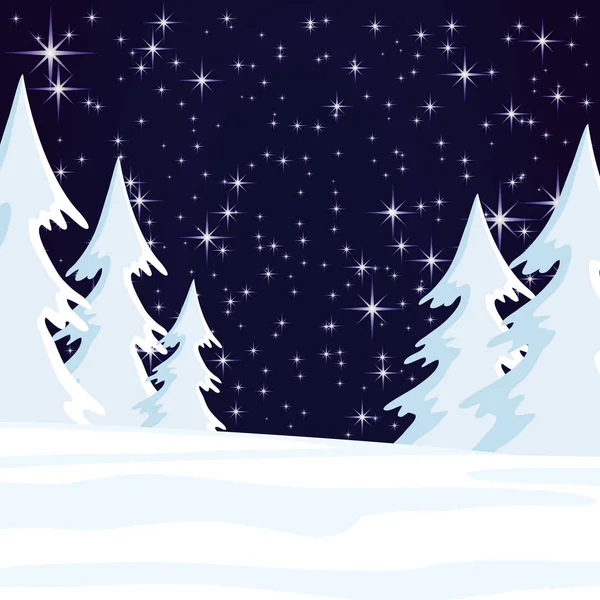 冬季景观与森林在星空背景 — 图库矢量图片