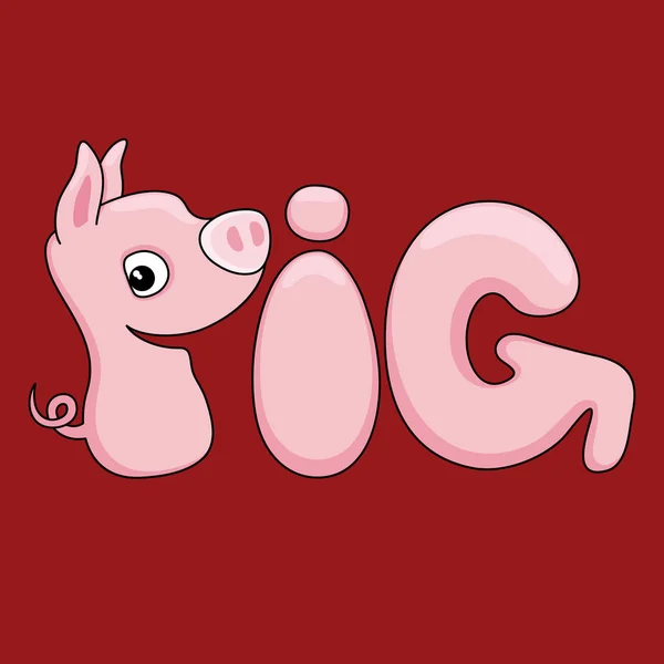 Cheerful Pig Sign Red Background — Stock Vector