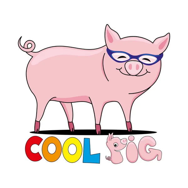 Cooles Schwein Mit Sonnenbrille Auf Weißem Hintergrund — Stockvektor