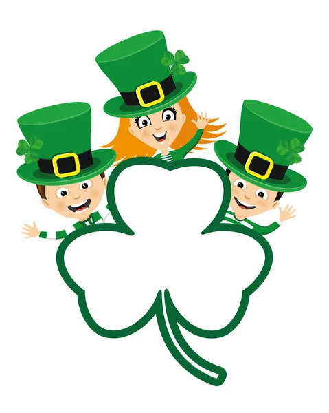 Kids Costumes Patrick Day Leaf Clover — Stock Vector