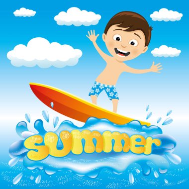 Yaz illüstrasyon dalga sörfçü ile.