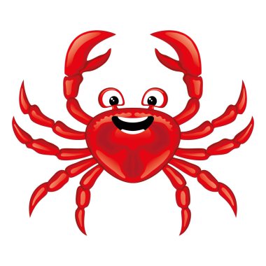 Beyaz arka planda komik kırmızı yengeç simgesi.