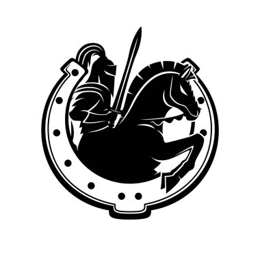 İşareti şövalye kılıcı at sırtında ve at nalı ile.