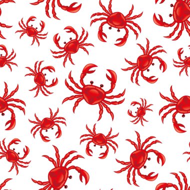 Pattern with red crabs on white background for seamless background.