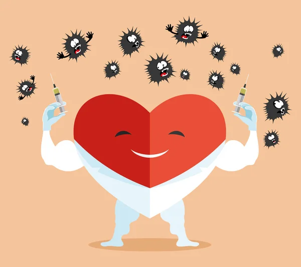 Doktor Kalp Onun Elinde Şırınga Ile Virüs Fethetti — Stok Vektör
